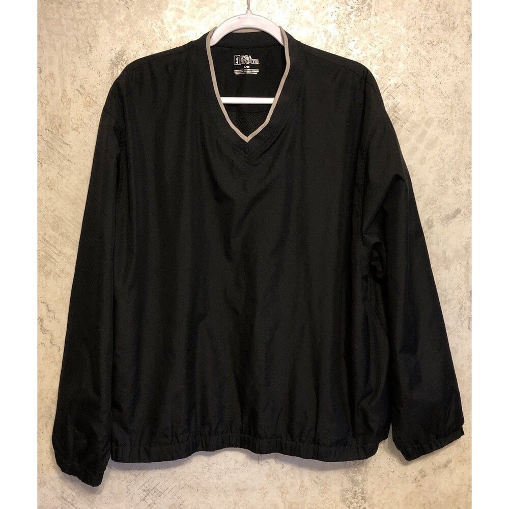 PGA TOUR Jacket Wind Men LARGE L  Black Pullover V-NECK